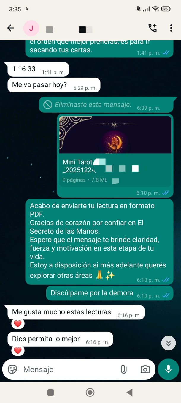 Testimonio de clienta — Lectura de Manos